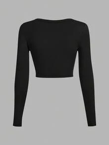 SHEIN EZwear 3件套休闲U领紧身短款长袖T恤，春/秋/冬 - 彩色 - 查看 8