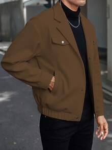 Manfinity Homme Men's Solid Color Notched Collar Drop Shoulder Long Sleeve Casual Overcoat - Coffee Brown - View 6
