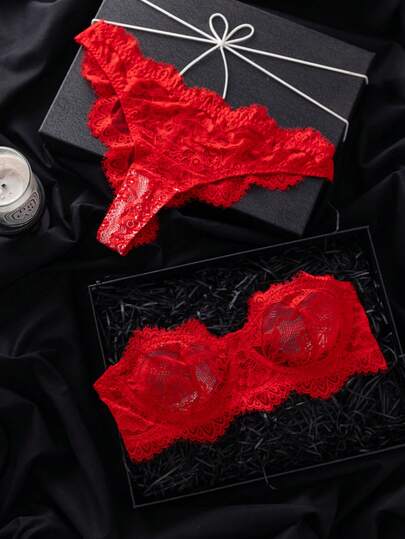 2pcs Valentine's Day Women Lace Lingerie Set
