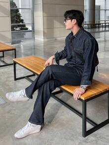 DAZY Men's Washed Solid Black Denim Suit, Autumn - Black - View 7