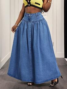 Slaydiva Women's Solid Color Casual Denim Mini Skirt - Light Wash - View 3