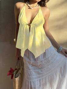 Sunnyshic 女士性感时尚露背扎染吊带背心 - 黃色 - 查看 7