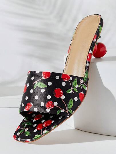 SHUZIA Women Cherry Fruit Decor Medium Height Cherry Shaped Heel Sexy Cute Sandals Valentine's Day