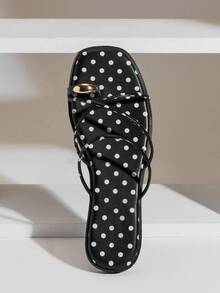 SHUZIA #UrbanDots Sandal Wanita Minimalis Bertali dengan Motif Titik Hitam – Kontemporer, Bersih & Serbaguna. - Hitam - View 6