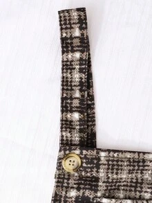 SHEIN 2件套少女休闲百搭T恤背带裤套装，包含简约长袖T恤和格子背带裤，适合秋冬季外出、散步、购物、通勤等场合。 - 棕色 - 查看 5