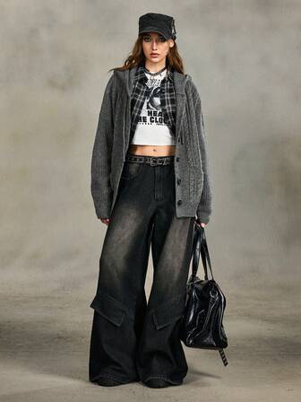 Cárdigan con capucha de punto de cable gris de corte holgado vintage para mujer, chaqueta de suéter gruesa y cálida, parte superior versátil para otoño/invierno