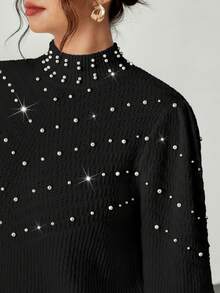Firerie Women's Pearl Decor Casual Pullover Sweater - Black - View 8