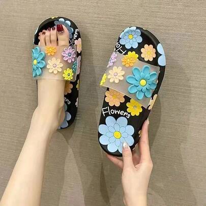 Nuevas zapatillas de flores encantadoras las mujeres usan suelas blandas diarias antideslizantes y desodorizantes en el interior y en el exterior del hogar, Pantuflas de Casa de Mujer