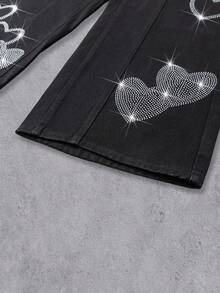 Manfinity EMRG Quần jean ống rộng đính đá lấp lánh unisex - màu đen - Xem 8