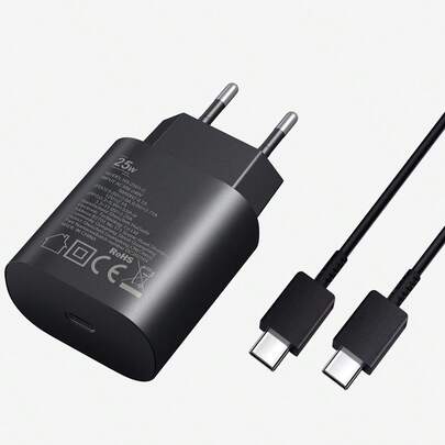 Teckwe Bộ sạc siêu nhanh USB-C 25W, sạc chuẩn EU kèm cáp, củ sạc du lịch, sạc nhanh cho điện thoại, máy tính bảng, laptop.
