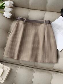 Franclia 女士条纹宽松休闲百搭裙裤 - 棕色 - 查看 2