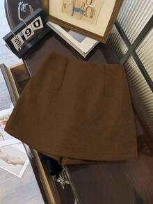 Franclia Váy/quần chữ A xẻ tà hai lớp màu trơn dành cho nữ, thiết kế tối giản, vải dày dặn, chống hở hang. - màu nâu - Xem 4