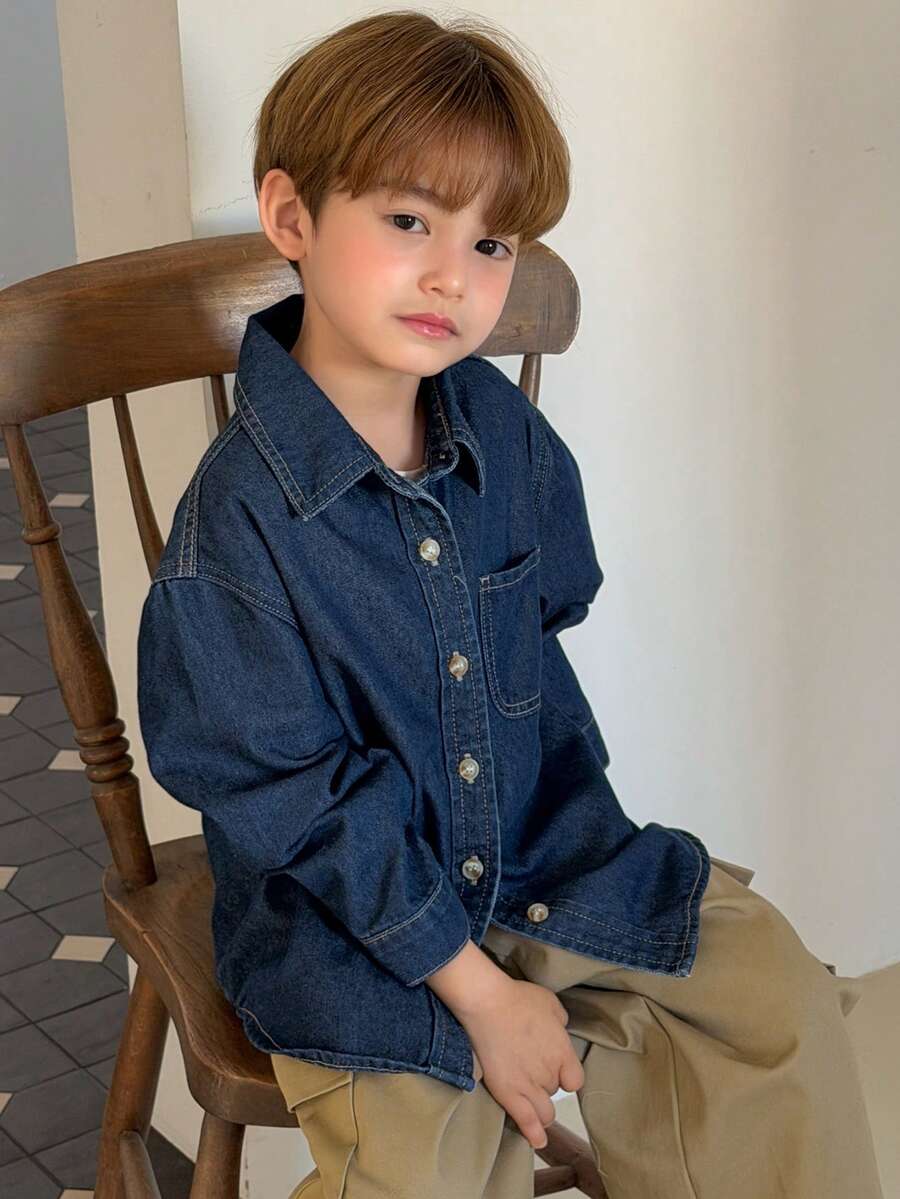 DAZY Toddler Boys' Loose Casual Denim Shacket, Fall - Medium Wash - View 1