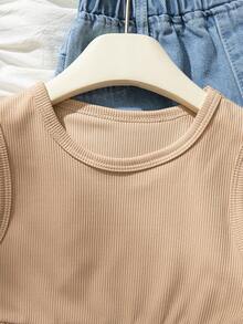 Genkimix Kids Bộ 2 món cho bé gái: Áo tank top không tay và quần dài denim dáng rộng, thêu hình bướm kiểu Hàn Quốc, thích hợp cho mùa hè. - Nhiều màu - Xem 7