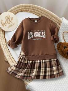 SHEIN 少女撞色长袖休闲连衣裙，校服裙，卫衣裙，秋冬款 - 彩色 - 查看 7