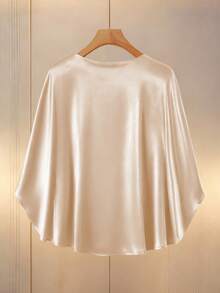 Franclia Blusa elegante romántica francesa con cuello redondo tejido, decoración de perlas, mangas de murciélago, para citas románticas, atuendo de fiesta, nueva blusa para mujer - Champán - Ver 2