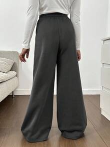 SHEIN Pantalones con forro térmico para niñas preadolescentes, adecuados para deportes al aire libre en otoño/invierno - Gris Oscuro - Ver 2