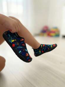 Niño estampado divertido slip-on suela antideslizante estilo recreativo playa zapatillas acuáticas - Negro - Ver 1
