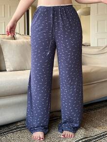 Dazy Plus Ditsy Floral Drawstring Waist Fitted Straight Leg Pajama Bottoms
