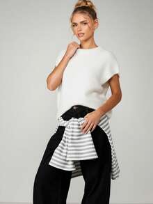 MISSGUIDED Chaleco de punto sin mangas de punto suave y acogedor para otoño e invierno, jersey informal esencial para el armario diario - Crema - Ver 5