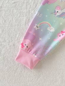 SHEIN 女婴休闲可爱卡通图案针织长袖家居服连体衣套装 - 彩色 - 查看 8