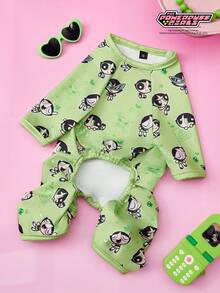 THE POWERPUFF GIRLS X PETSIN 1件装酷炫眼镜女孩情书印花宠物连体衣简约绿色亲肤透气宠物服装 - 綠色 - 查看 5