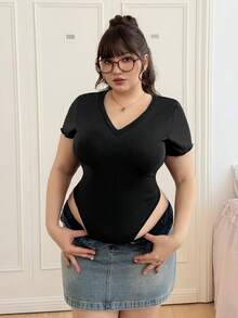 CovetEZ Plus Size Summer Bodysuit - Black - View 3