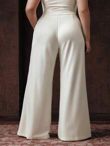 Anewsta Quần ống loe dáng retro dành cho nữ cỡ lớn, thời trang, thanh lịch, sang trọng, sành điệu, phù hợp cho mùa thu, mùa đông, năm mới và đi chơi. - trắng - Xem 2