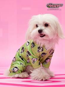 THE POWERPUFF GIRLS X PETSIN 1件装酷炫眼镜女孩情书印花宠物连体衣简约绿色亲肤透气宠物服装 - 綠色 - 查看 9