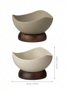 1pc Ceramic Dessert Bowl With Wooden Base - Multi-Use For Ice Cream, Dates & Nuts, Small Serving Tray For Home & Cafe - Multicolor - View 4