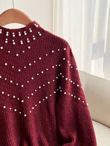 Firerie Women's Pearl Decor Casual Pullover Sweater - Burgundy - View 3