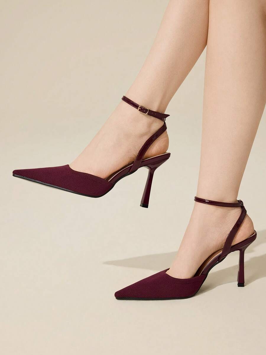 CUCCOO BASICS Tacones altos de moda versátiles de uso diario con diseño de hebilla y punta afilada para mujer - Burdeos - Ver 1