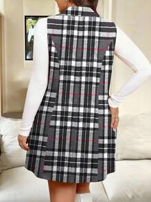 Vionelle Bộ vest và chân váy kẻ caro không tay dành cho nữ cỡ lớn - Nhiều màu - Xem 2