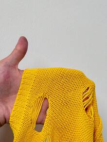 BamGleam 女士黄色短袖露脐做旧休闲针织短裤套装 - 黃色 - 查看 8