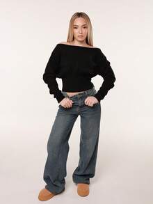 Katetique Quần Jeans Thường Ngày Túi Nút Phía Trước Đơn Giản Cho Nữ - Màu xanh lam - Xem 1