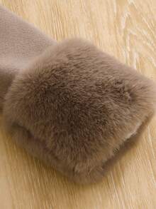 SHEIN Autumn/Winter Wool Blend Coat With Faux Fur Cuff Design, Fashionable, Sweet And Elegant Baby GirlOuterwear, Suitable For Outings, Parties And Celebrations - Khaki - View 5