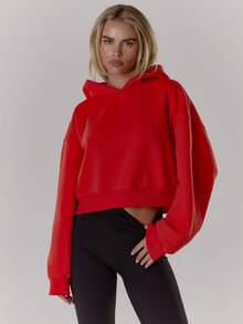 MUSERA 短款拉链连帽衫 宽松版型卫衣 返校季 冬季 舒适 可爱 休闲 日常 Y2K 街头风 胶囊衣橱 黑色 - 紅色 - 查看 3