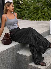 DAZY Women's Low Waist Striped Barrel Leg Jeans, Casual Street Style Washed Denim Pants - Black - View 7