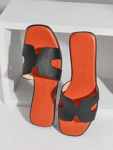 SHUZIA #Resortluxury Dép lê nữ kiểu dáng sang trọng, hở mũi, chất liệu giả da cao cấp, màu đen và cam quýt – Nổi bật và dễ phối đồ - Nhiều màu - Xem 4