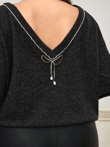 EMERY ROSE Bluza damska w jednolitym kolorze, z ukośnymi ramionami i długim rękawem, luźna i swobodna