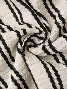 SHEIN Vestido casual, cómodo y transpirable de cuello redondo, manga corta y raglán a rayas para mujeres embarazadas de talla grande - Albaricoque - Ver 8