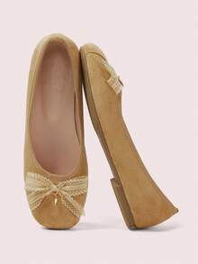 CUCCOO DOLLMOD 女士休闲百搭通勤平底鞋，饰有蝴蝶结 - 駝色 - 查看 2
