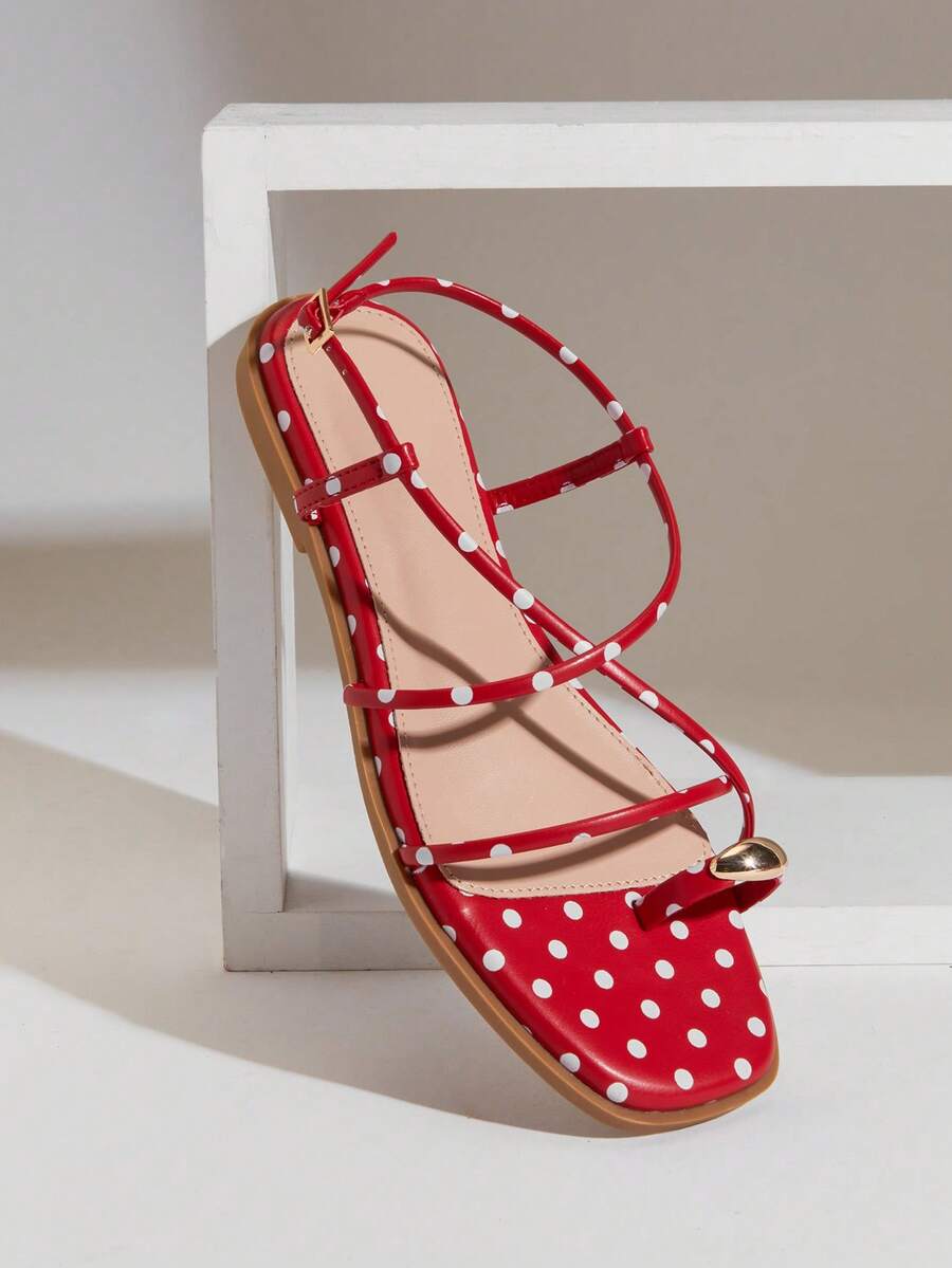 SHUZIA #ArtSpot Sandal quai ngang chấm bi đỏ dành cho nữ – Màu sắc rực rỡ, bắt mắt và thu hút. - Đỏ - Xem 1