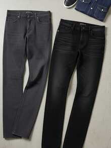 Paquete de dos pantalones de Gabardina para hombre - Negro claro Negro brillante - Ver 1