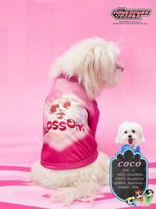 THE POWERPUFF GIRLS X PETSIN 1件可爱大眼睛女孩情书印花休闲风宠物T恤玫瑰红亲肤透气宠物服装 - 玫紅色 - 查看 4