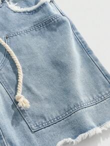 ROMWE MEN Street Life Men's Loose Fit Double-Layer Waistband Denim Shorts - Baby Blue - View 4