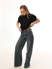 Katetique Quần Jeans Thường Ngày Túi Nút Phía Trước Đơn Giản Cho Nữ - Màu xanh lam - Xem 4