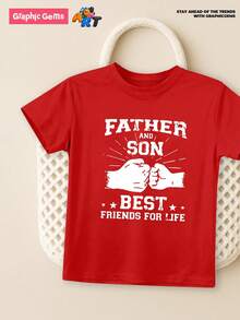 年輕男孩休閒擊拳和拳擊圖案印花圓領短袖T恤 - 酒紅色 - 查看 7