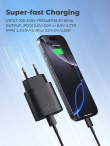 Teckwe 25W USB-C Super Fast Charger Set, EU Charger With Cable, Travel Adapter Block, Fast Charging For Phone, Pad, Laptop - EU C Type Plug(220-240V) - View 2