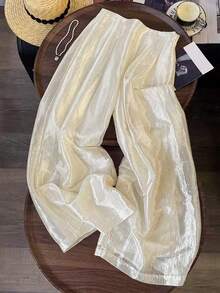 GlowEve Quần ống rộng màu trơn thanh lịch dành cho nữ, phù hợp để đi làm. - Màu be - Xem 5